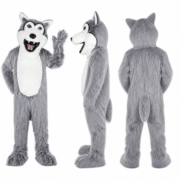 Wolf Mascot Costume in Gray with White Belly Adult