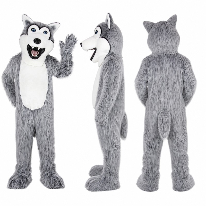 Wolf Mascot Costume in Gray with White Belly Adult