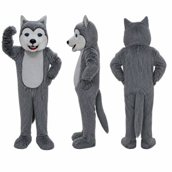 Wolf Mascot Costume in Gray with White Belly Adult