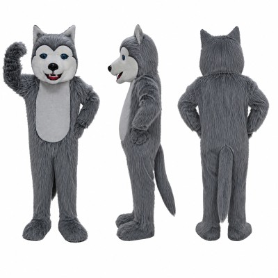 Wolf Mascot Costume in Gray with White Belly Adult