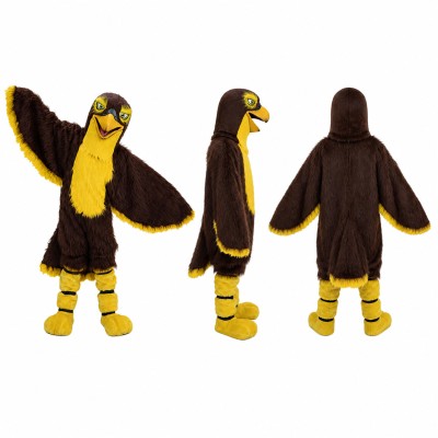 Hawk Mascot Costume in Dark Brown with Yellow Chest Adult