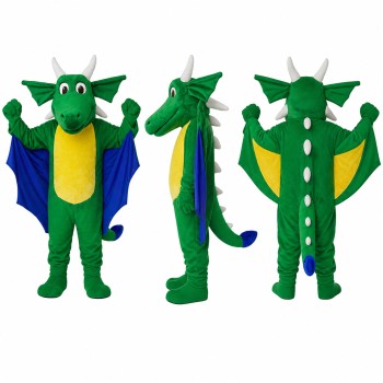 Dragon Mascot Costume in Green with Blue Wings Adult