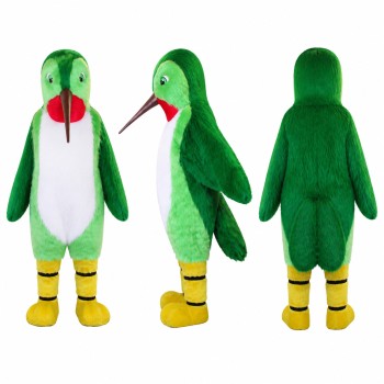 Bird Mascot Costume in Green and White with Red Beak Adult