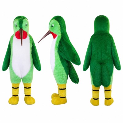 Bird Mascot Costume in Green and White with Red Beak Adult