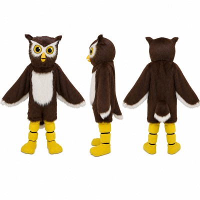 Owl Mascot Costume in Brown with Yellow Eyes Adult