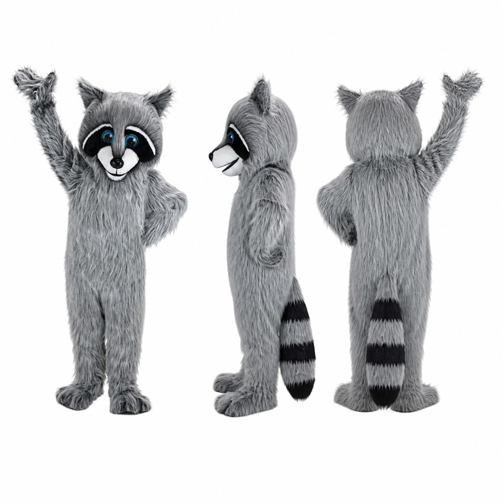 Raccoon Mascot Costume in Gray with Black Face Mask Adult