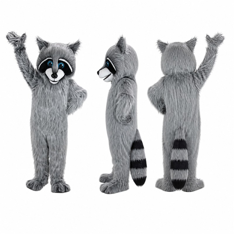 Raccoon Mascot Costume in Gray with Black Face Mask Adult