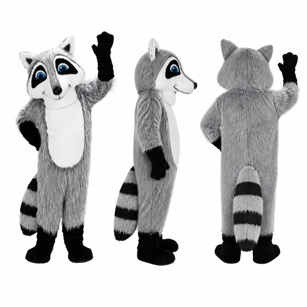 Raccoon Mascot Costume in Gray with White Belly and Ringed Tail Adult