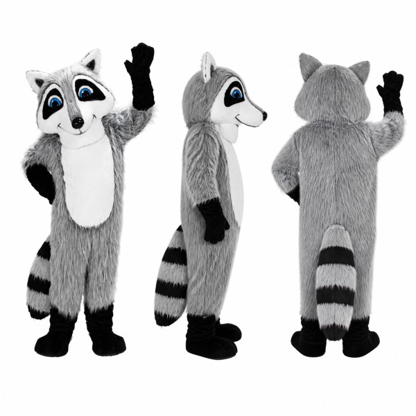 Raccoon Mascot Costume in Gray with White Belly and Ringed Tail Adult