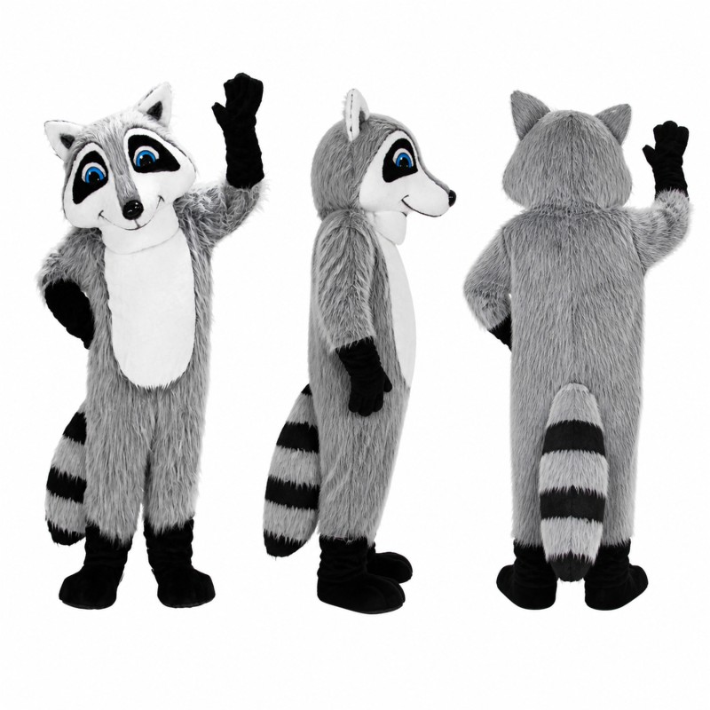 Raccoon Mascot Costume in Gray with White Belly and Ringed Tail Adult