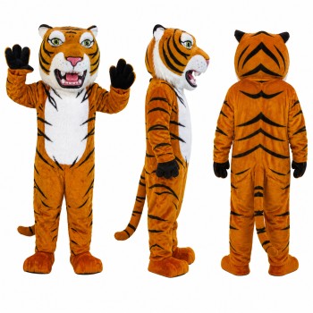 Tiger Mascot Costume in Orange with Black Stripes Adult