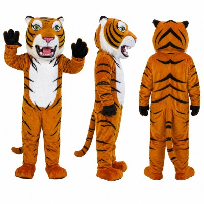 Tiger Mascot Costume in Orange with Black Stripes Adult