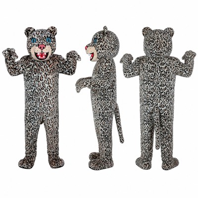 Snow Leopard Mascot Costume in Gray with Black Spots Adult