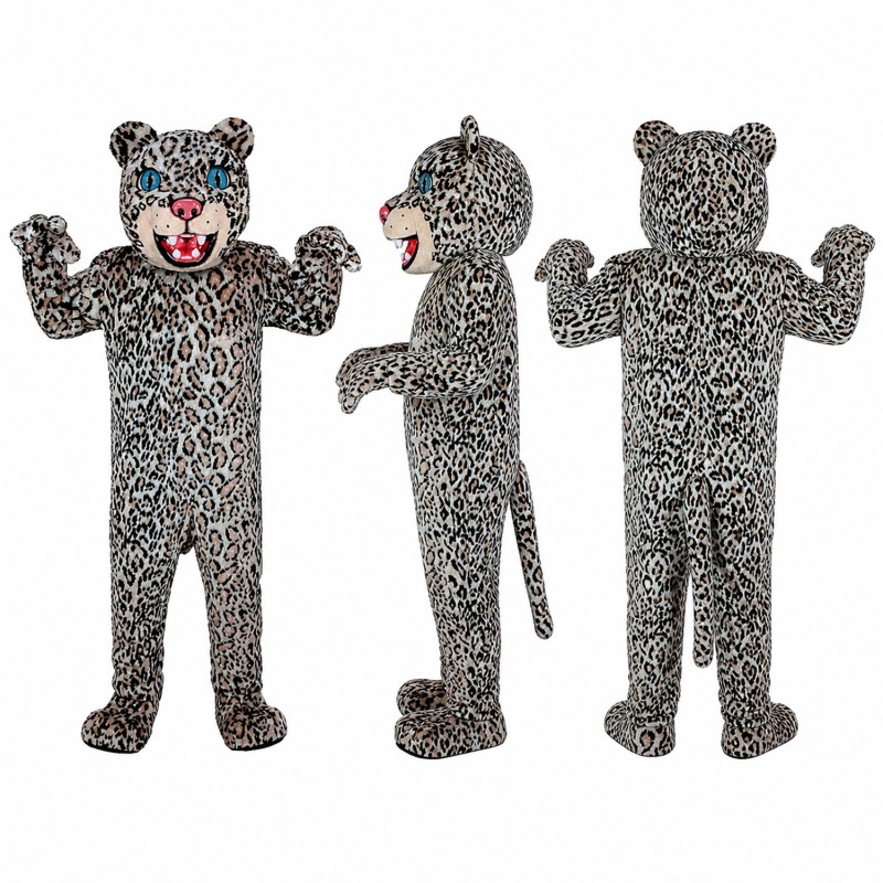 Snow Leopard Mascot Costume in Gray with Black Spots Adult