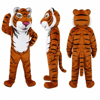 Tiger Mascot Costume in Orange with Black Stripes Adult