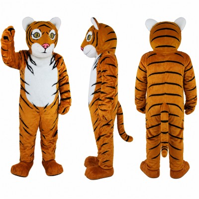 Tiger Mascot Costume in Orange with Black Stripes Adult