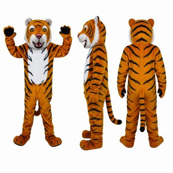 Tiger Mascot Costume in Orange with Black Stripes and White Belly Adult