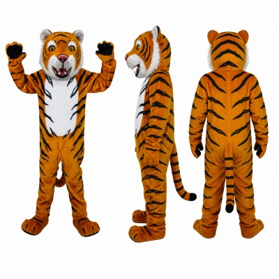 Tiger Mascot Costume in Orange with Black Stripes and White Belly Adult