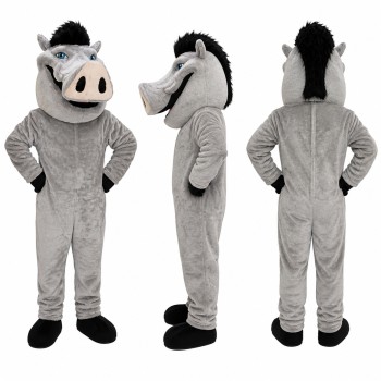 Wild Boar Mascot Costume in Gray with Black Hair Adult