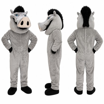 Wild Boar Mascot Costume in Gray with Black Hair Adult