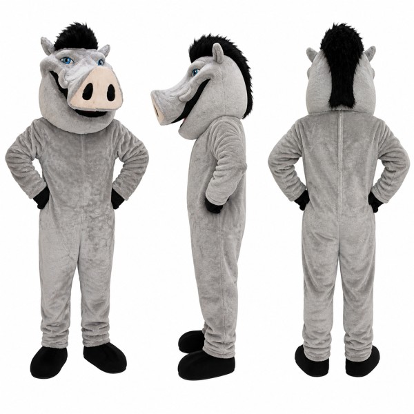 Wild Boar Mascot Costume in Gray with Black Hair Adult