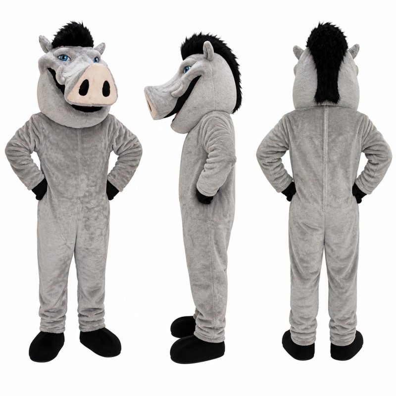 Wild Boar Mascot Costume in Gray with Black Hair Adult