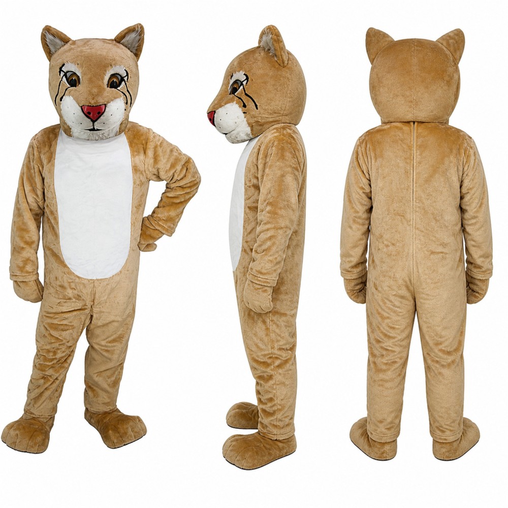Bobcat Mascot Costume in Tan with White Belly Adult