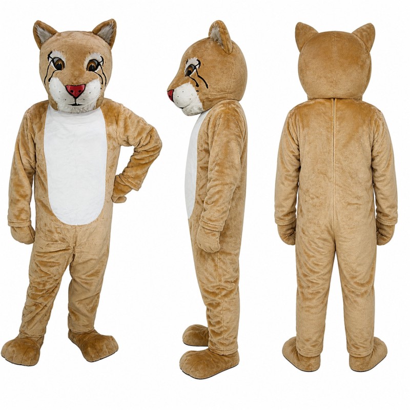 Bobcat Mascot Costume in Tan with White Belly Adult