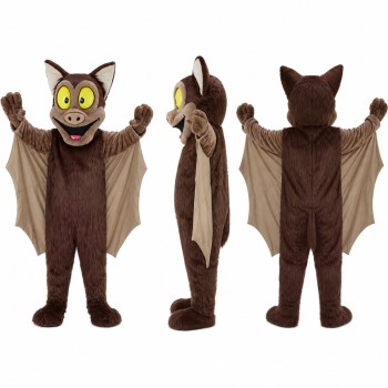 Bat Mascot Costume in Brown with Yellow Eyes and Wings Adult