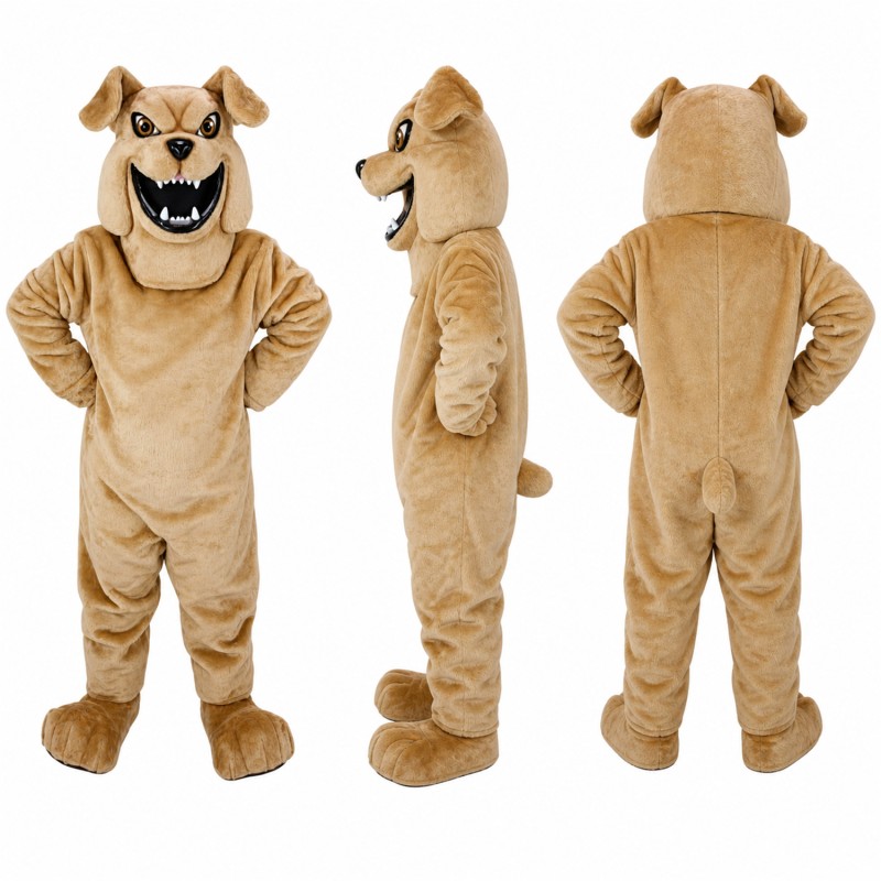 Bulldog Mascot Costume in Tan with Open Mouth Adult