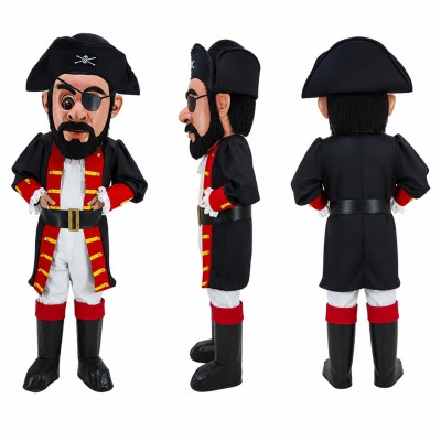 Pirate Mascot Costume in Red and Black with Tricorn Hat Adult