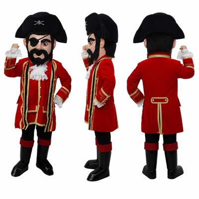 Pirate Mascot Costume in Red Coat with Black Tricorn Hat Adult