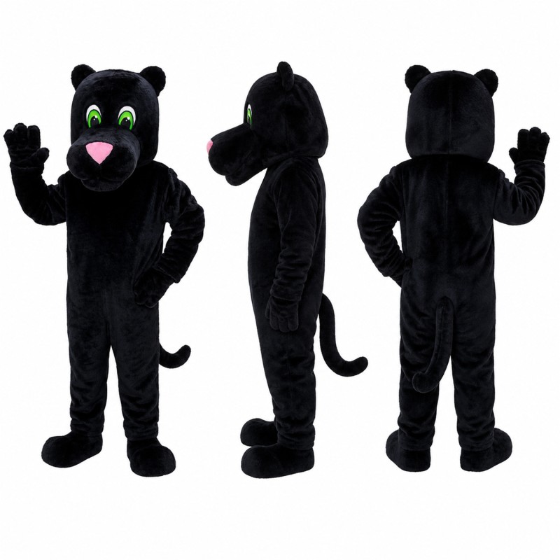 Panther Mascot Costume in Black with Green Eyes Adult