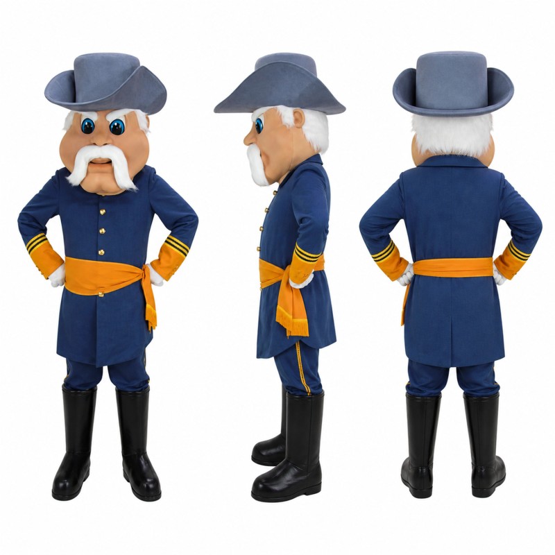 Colonial Officer Mascot Costume in Blue Uniform with Tricorn Hat Adult