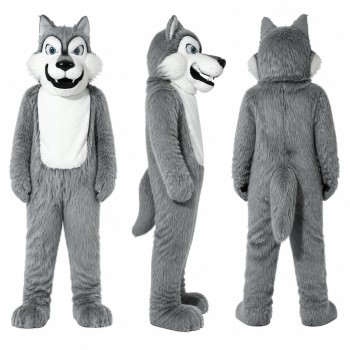 Wolf Mascot Costume in Gray with White Belly Adult