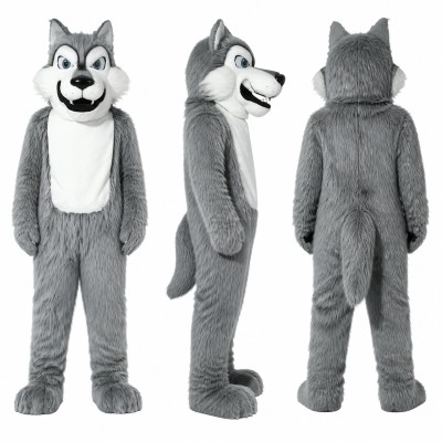 Wolf Mascot Costume in Gray with White Belly Adult