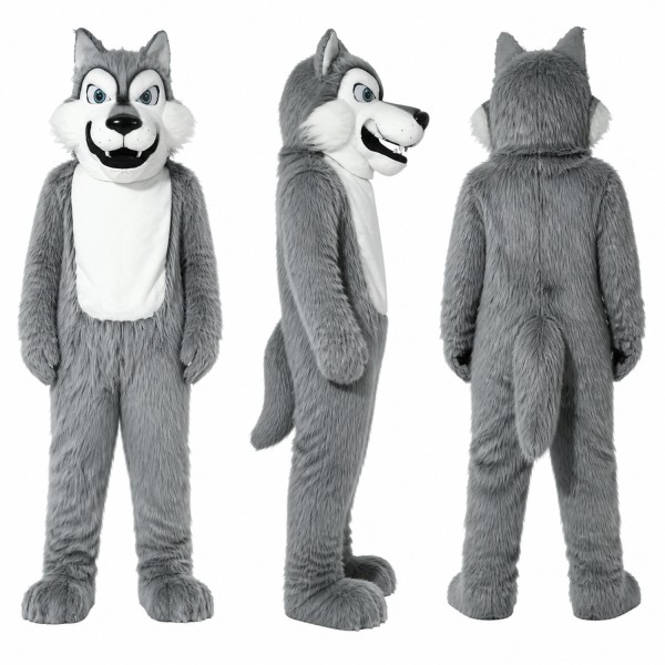 Wolf Mascot Costume in Gray with White Belly Adult