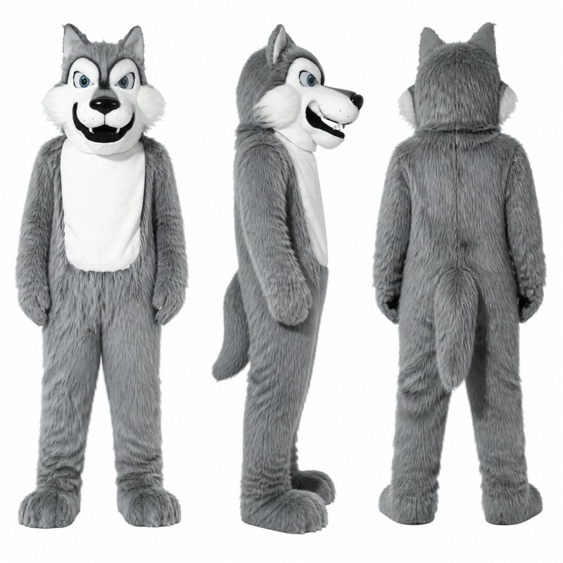 Wolf Mascot Costume in Gray with White Belly Adult