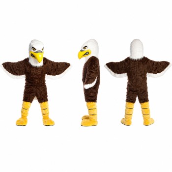 Bald Eagle Mascot Costume in Brown and White with Yellow Feet Adult