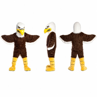 Bald Eagle Mascot Costume in Brown and White with Yellow Feet Adult