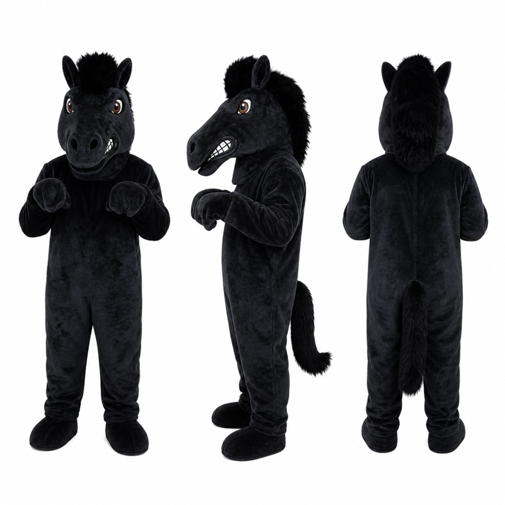 Horse Mascot Costume in Black with Dark Mane Adult