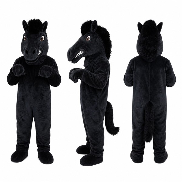 Horse Mascot Costume in Black with Dark Mane Adult