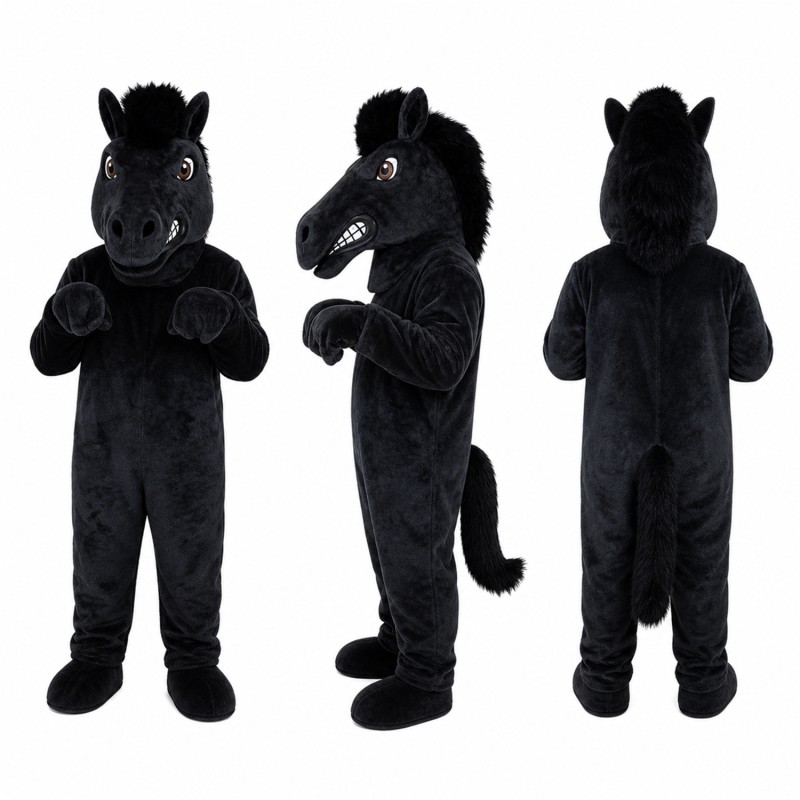Horse Mascot Costume in Black with Dark Mane Adult