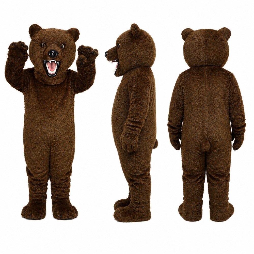 Brown Bear Mascot Costume with Open Mouth Adult Brown Bear Mascot Costume with Open Mouth Adult