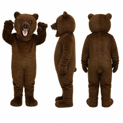 Brown Bear Mascot Costume with Open Mouth Adult