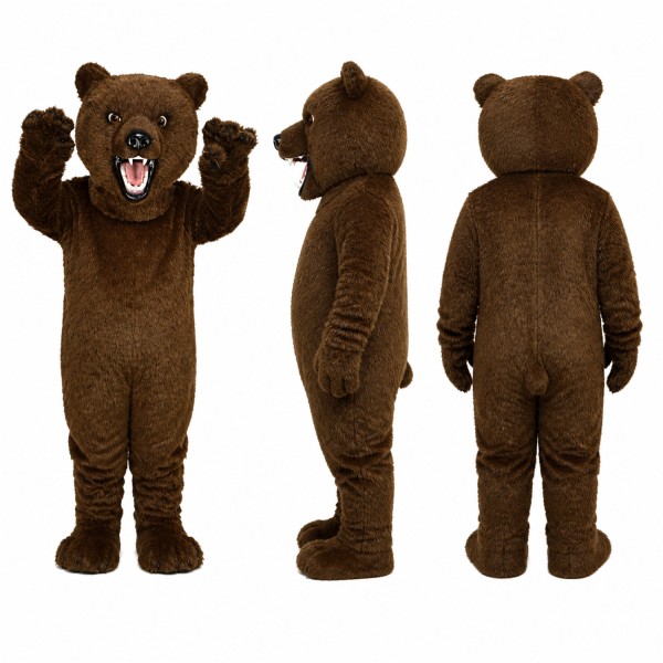 Brown Bear Mascot Costume with Open Mouth Adult