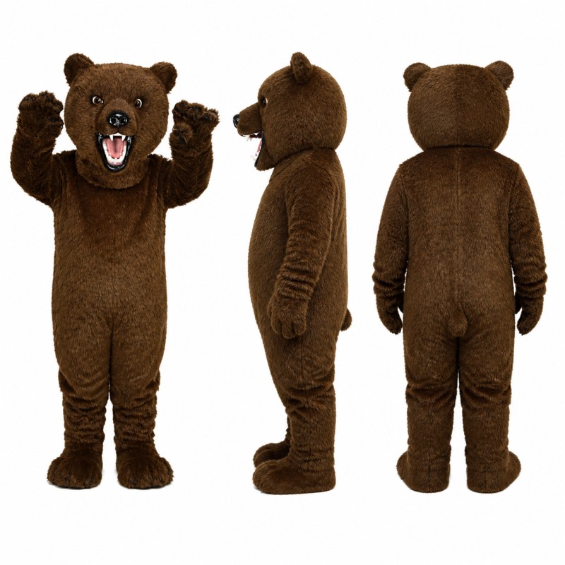 Brown Bear Mascot Costume with Open Mouth Adult