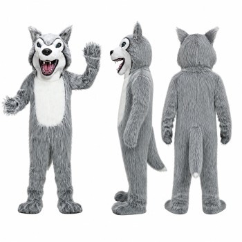 Wolf Mascot Costume in Gray with White Belly Adult