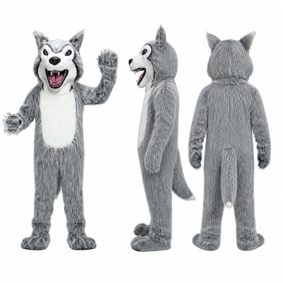 Wolf Mascot Costume in Gray with White Belly Adult