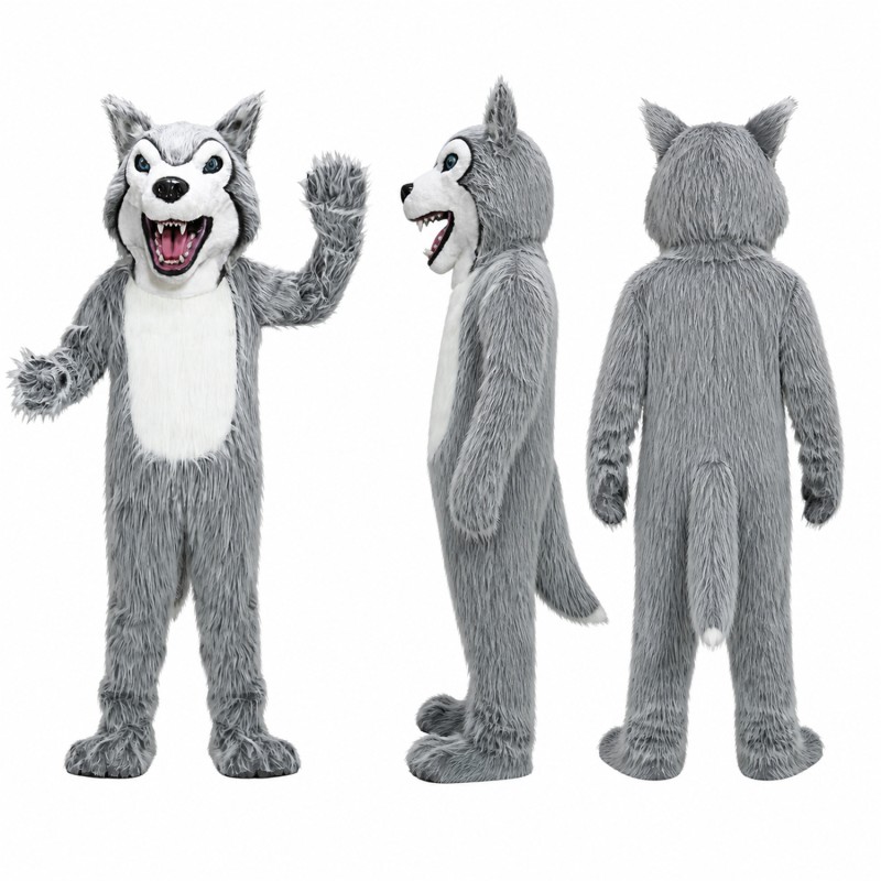 Wolf Mascot Costume in Gray with White Belly Adult